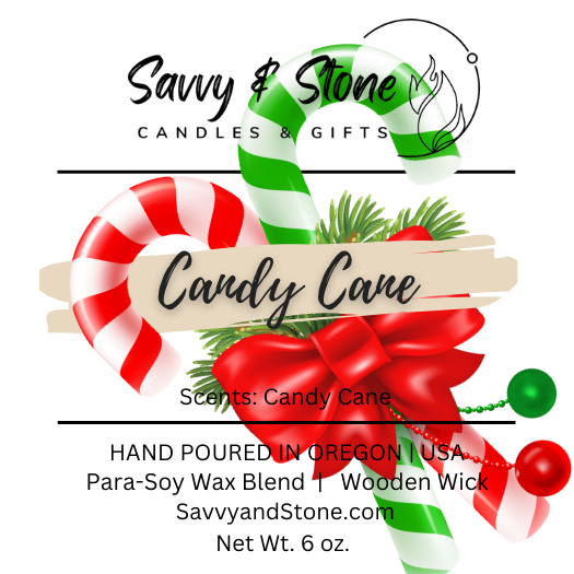 Candy Cane | 6oz Soy Wooden Wick Candle in premium Tin (Free shipping over $35)