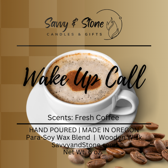 Fresh Brewed Coffee "Wake Up Call" | 6oz Wooden Wick Candle | Soy Wax Blend