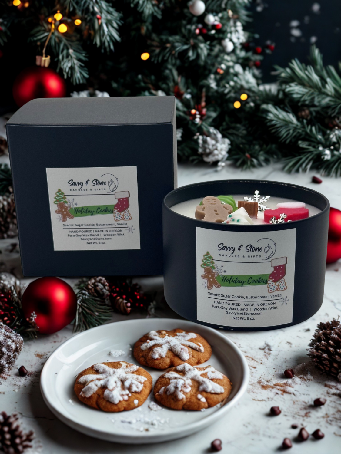 Holiday Cookies Candle: Wood Wick | Soy Wax Blend | Gift Boxed | 6oz