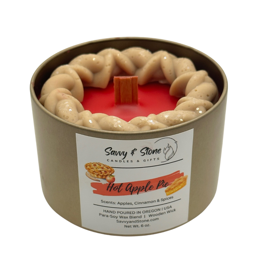 Hot Apple Pie | 6oz Soy Candle with Wooden Wick (Free Shipping over $35)
