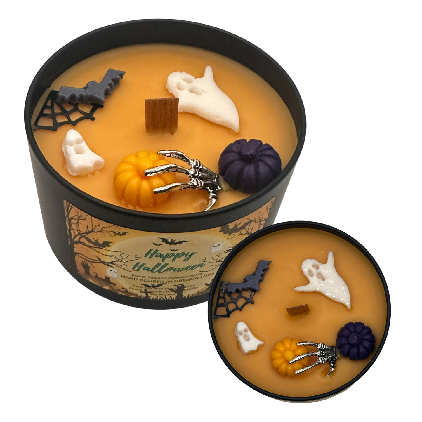Pumpkin Spice "Happy Halloween" Candle | Wooden Wick | Soy Wax Blend | Gift Boxed | 6oz