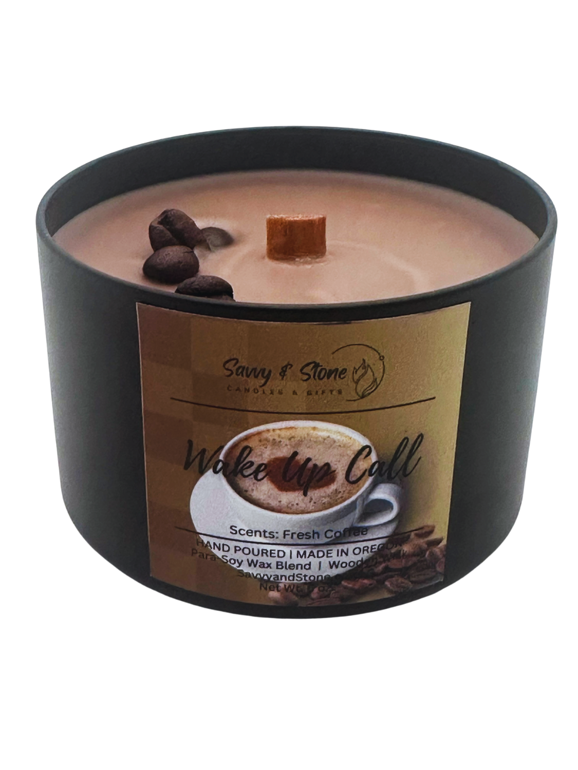 Fresh Brewed Coffee "Wake Up Call" | 6oz Wooden Wick Candle | Soy Wax Blend