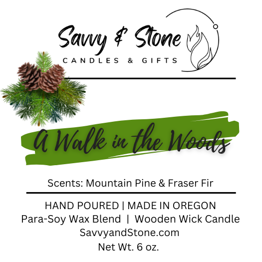 Fir & Pine "A Walk in the Woods" | 6oz Wooden Wick Candle | Soy Wax Blend
