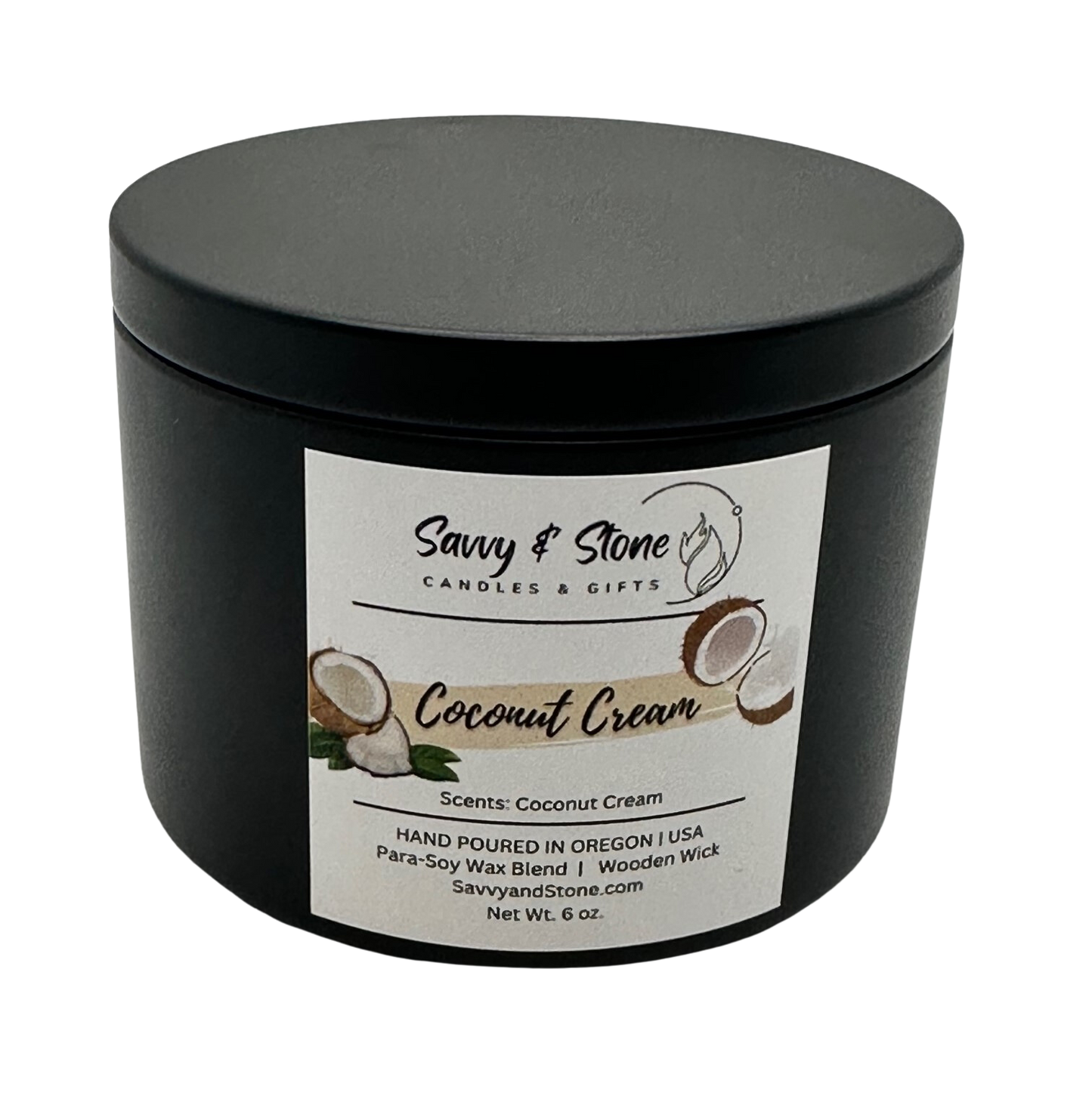Coconut Cream  | 6oz Wooden Wick Candle in Premium Tin (Free Shipping over $35)