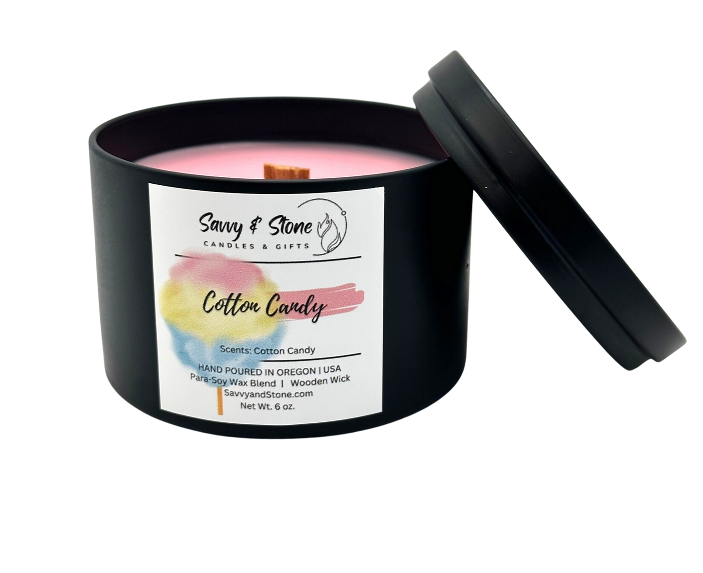 Cotton Candy | 6oz Wooden Wick Candle in Premium Tin (Free Shipping over $35)
