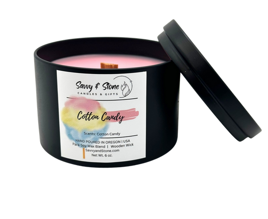 Cotton Candy | 6oz Wooden Wick Candle in Premium Tin (Free Shipping over $35)