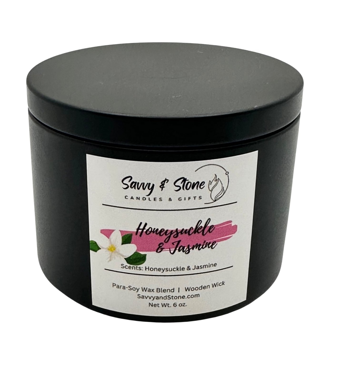 Honeysuckle & Jasmine  | 6oz Wooden Wick Candle in Premium Tin (Free Shipping over $35)