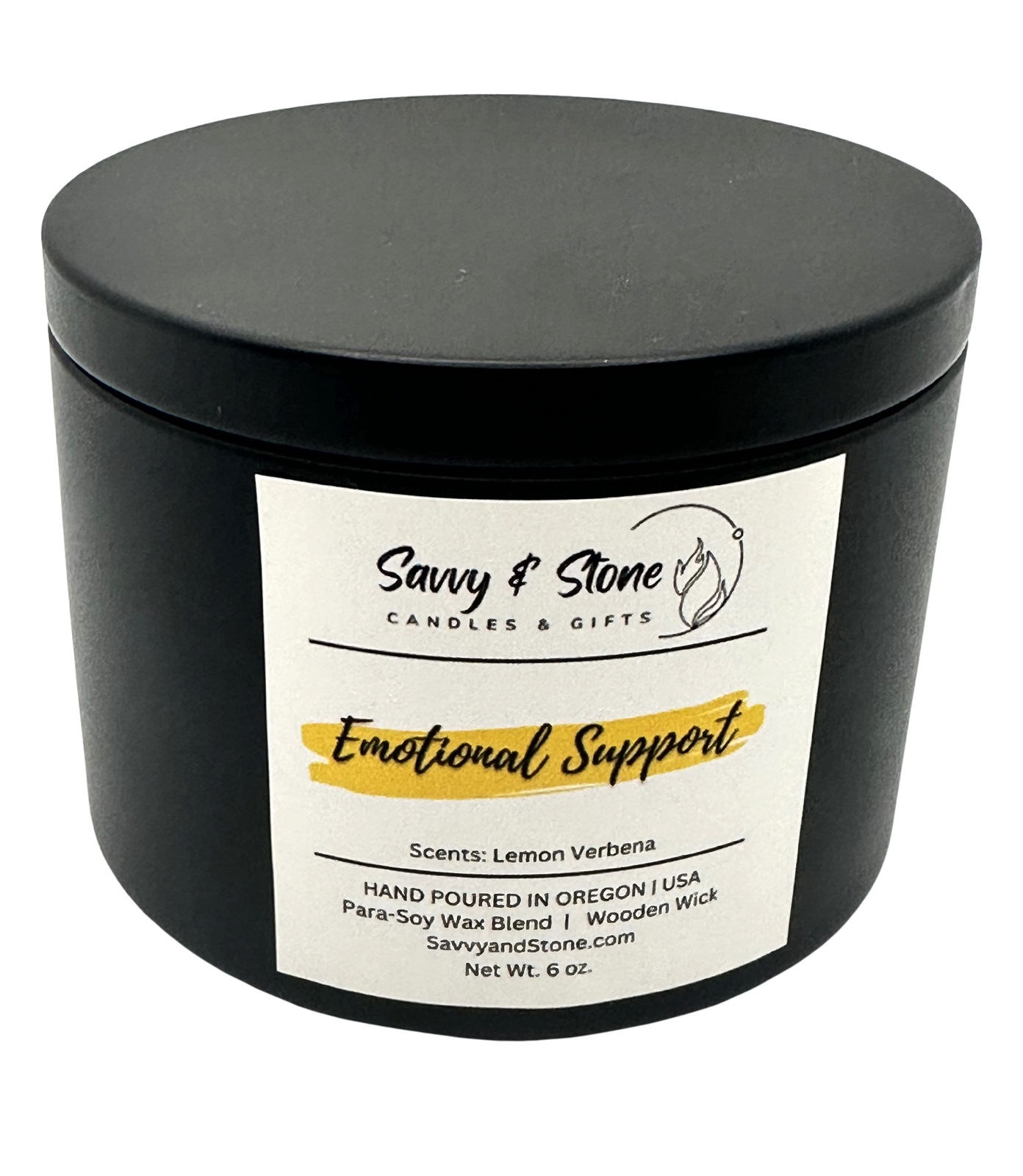 Lemon Verbena "Emotional Support" / 6oz Wooden Wick Candle in Premium Tin (Free shipping over $35)