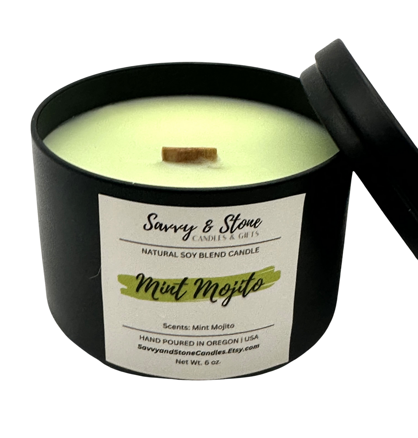Mint Mojito / 6oz Wooden Wick Candle in Premium Tin (Free Shipping over $35)