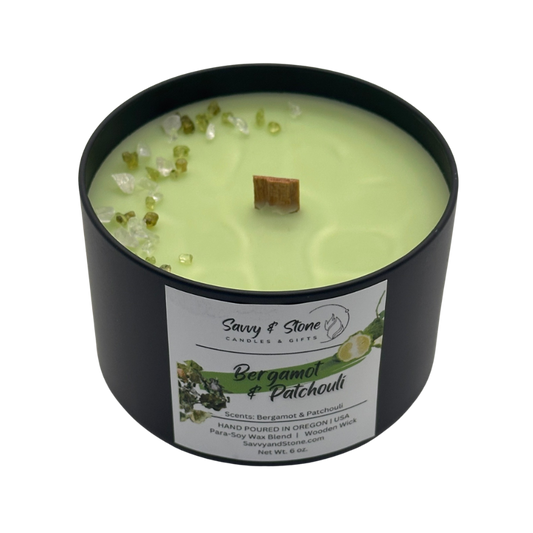 Bergamot & Patchouli | Hand-poured 6oz Wooden Wick Candle | Soy Wax Blend