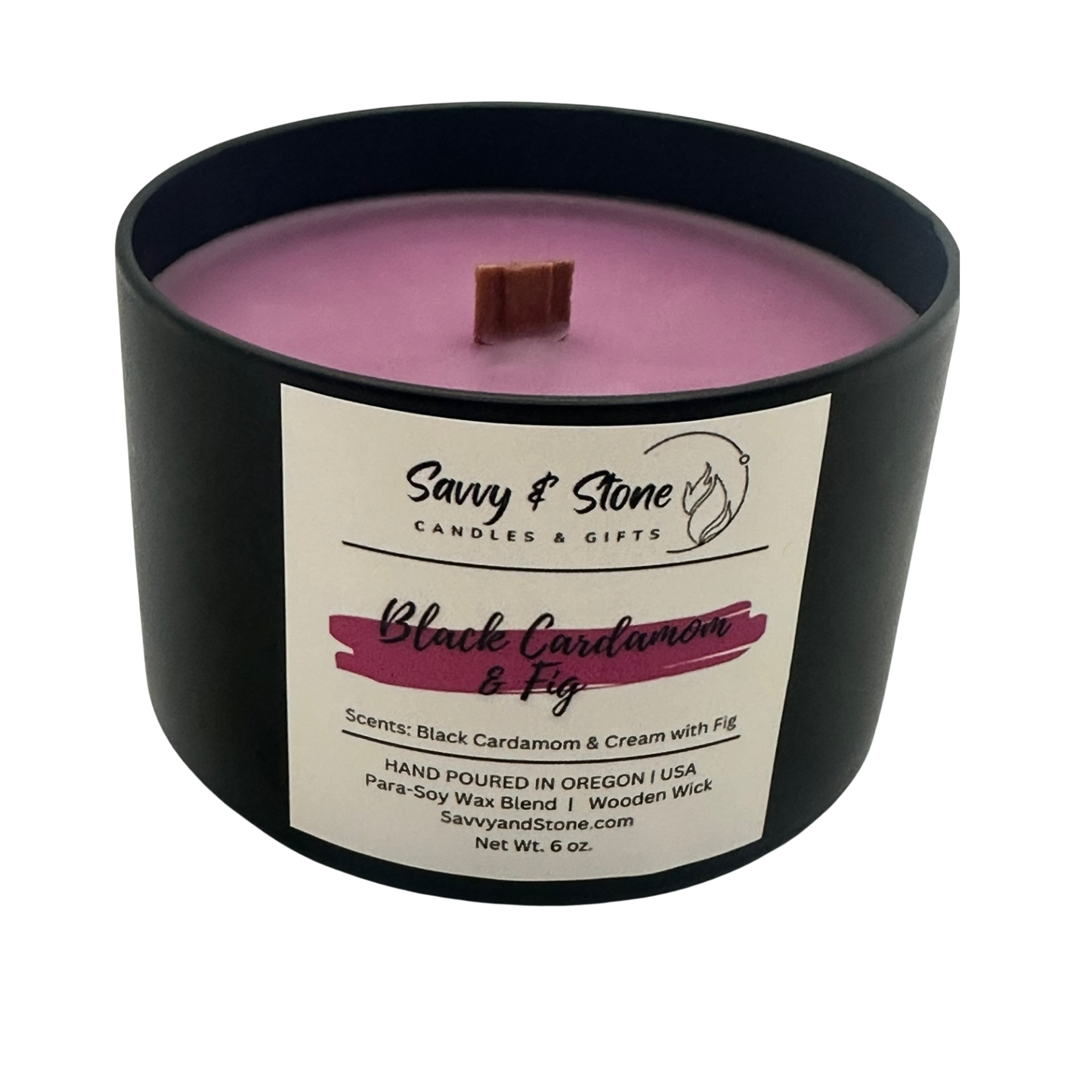 Black Cardamom with Fig | Hand-poured 6oz Wooden Wick Candle | Soy Wax Blend
