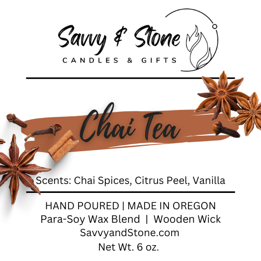 Chai Tea & Cinnamon | 6oz Wooden Wick Candle in Premium Tin (Free Shipping over $35)