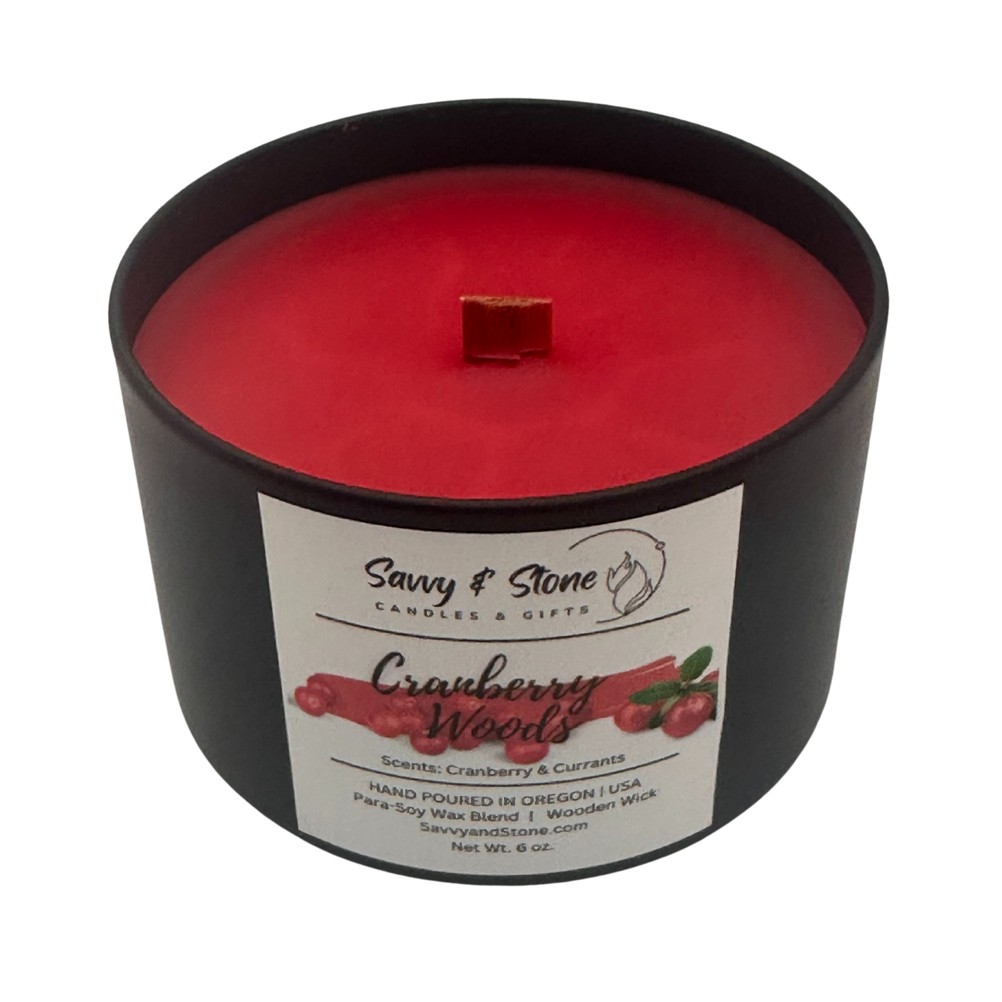 Cranberry Woods Candle | Hand-poured | Wooden Wick | Soy Wax Blend | 6oz