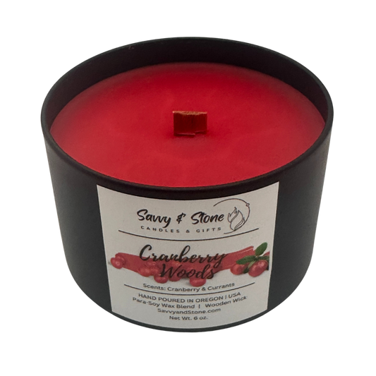 Cranberry Woods Candle | Hand-poured | Wooden Wick | Soy Wax Blend | 6oz