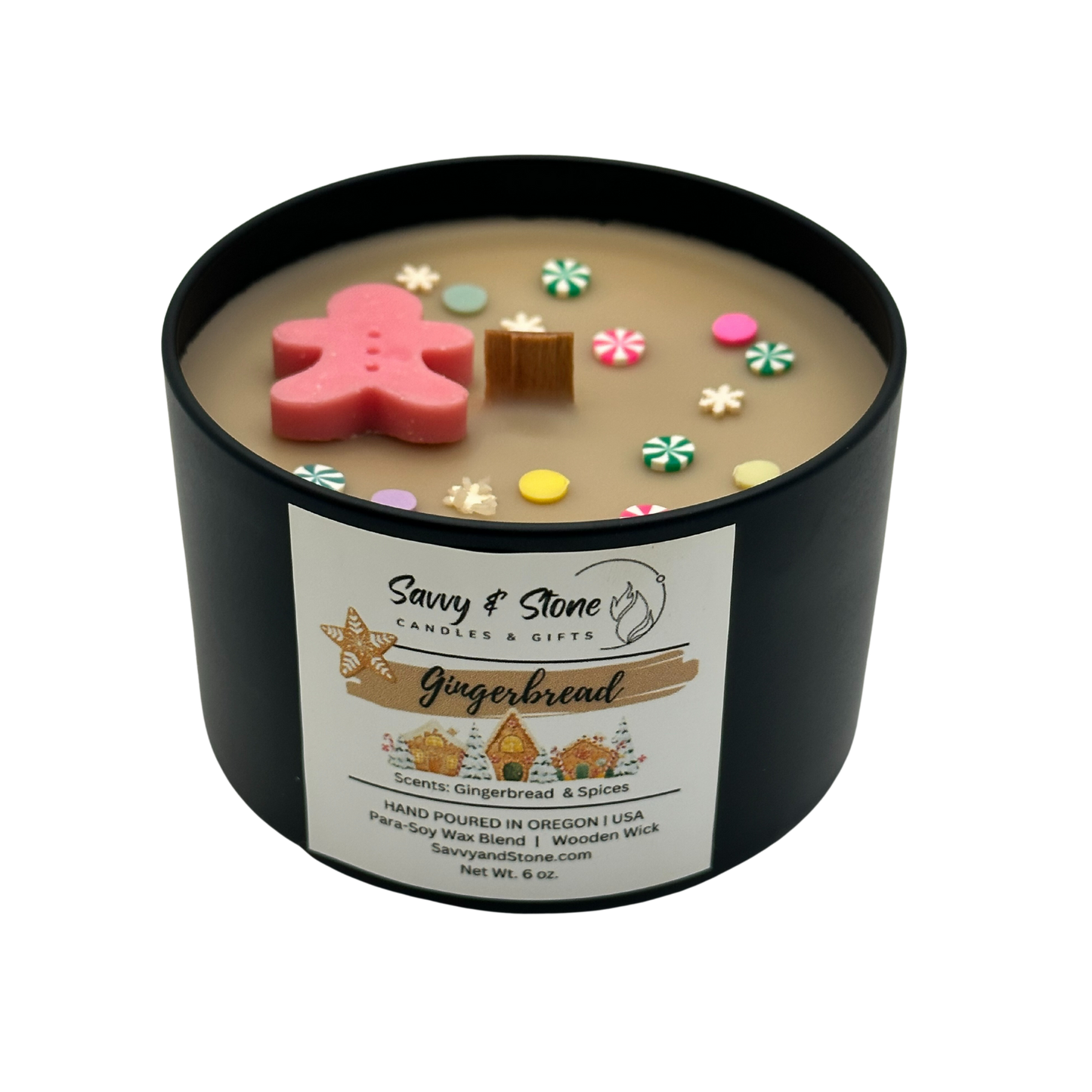 Gingerbread | 6oz Soy Wooden Wick Candle in premium Tin (Free Shipping over $35)