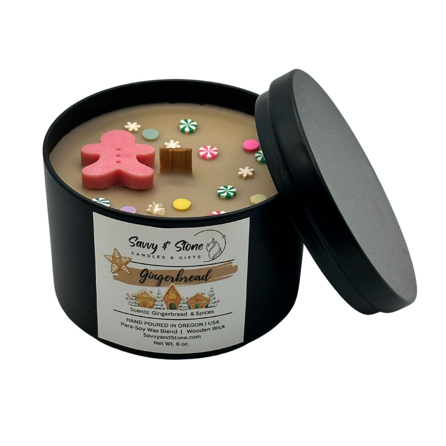 Gingerbread | 6oz Soy Wooden Wick Candle in premium Tin (Free Shipping over $35)