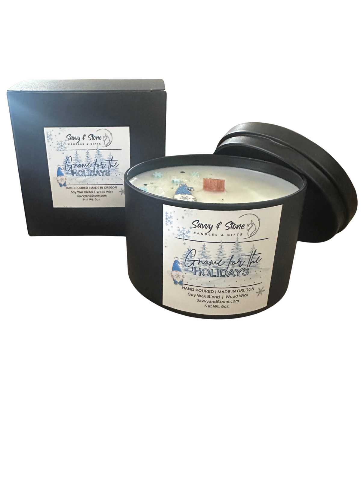 Gnome for the Holidays | Peppermint Vanilla Wood Wick Candle | Christmas Gift | 6oz