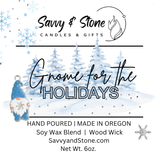 Gnome for the Holidays | Peppermint Vanilla Wood Wick Candle | Christmas Gift | 6oz