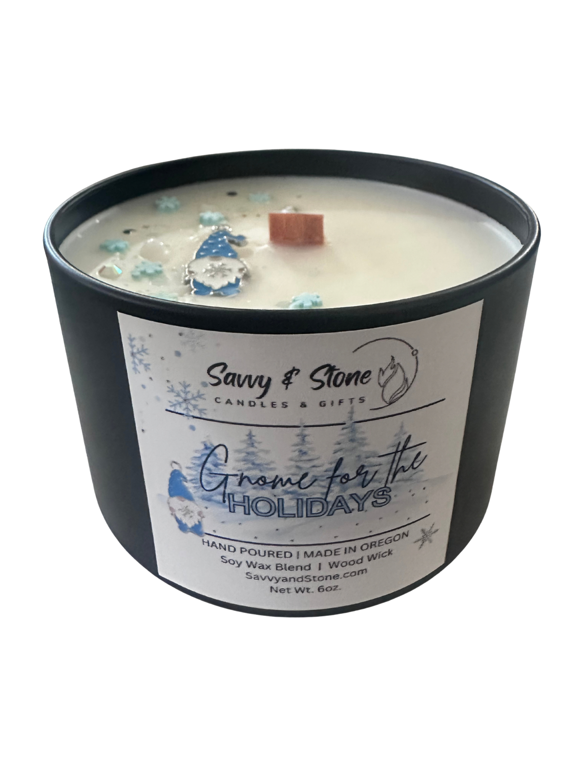 Gnome for the Holidays | Peppermint Vanilla Wood Wick Candle | Christmas Gift | 6oz