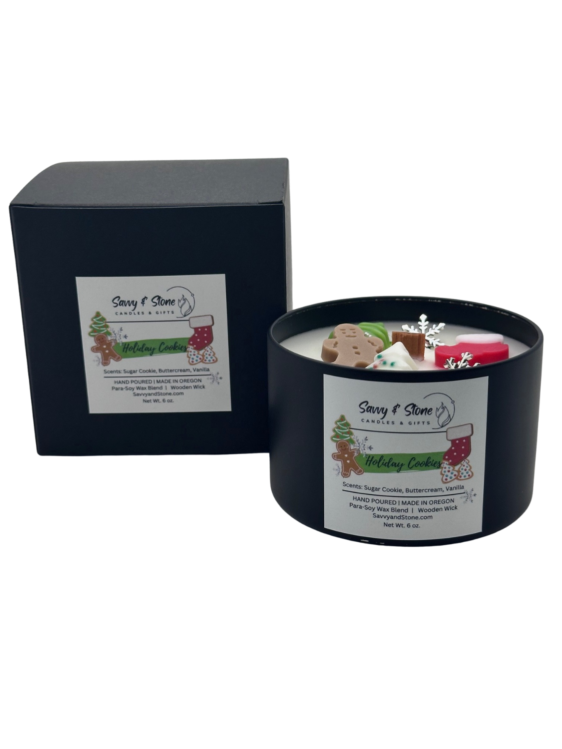 Holiday Cookies Candle: Wood Wick | Soy Wax Blend | Gift Boxed | 6oz