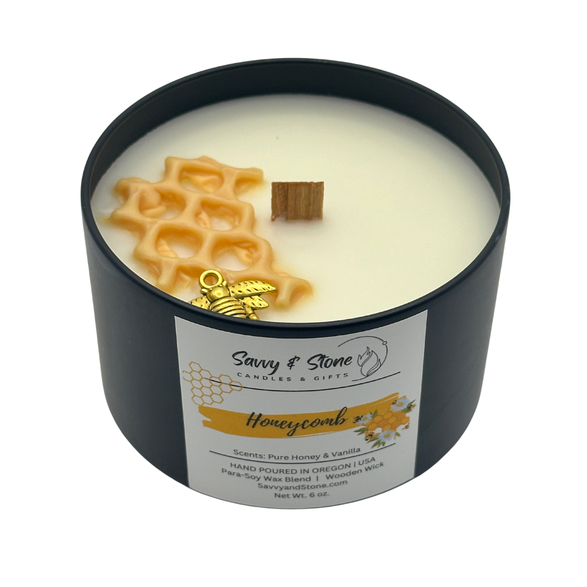 Honey Vanilla "Honeycomb" | Hand-poured 6oz Wooden Wick Candle | Soy Wax Blend