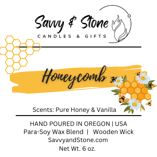 Honey Vanilla "Honeycomb" | Hand-poured 6oz Wooden Wick Candle | Soy Wax Blend