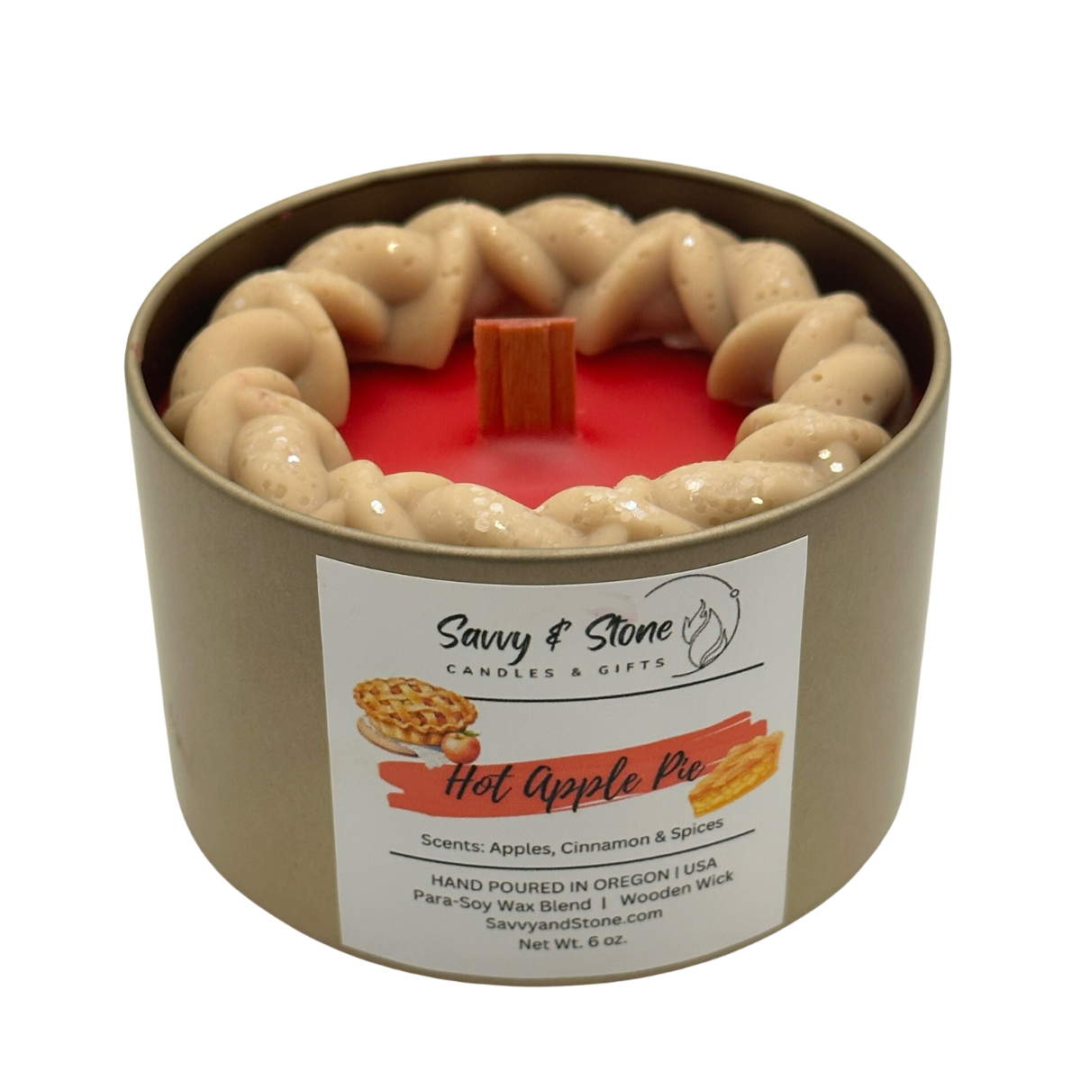 Hot Apple Pie | 6oz Soy Candle with Wooden Wick (Free Shipping over $35)