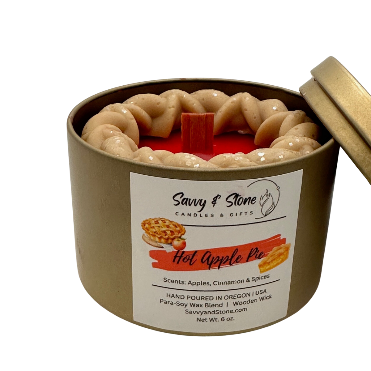 Hot Apple Pie | 6oz Soy Candle with Wooden Wick (Free Shipping over $35)