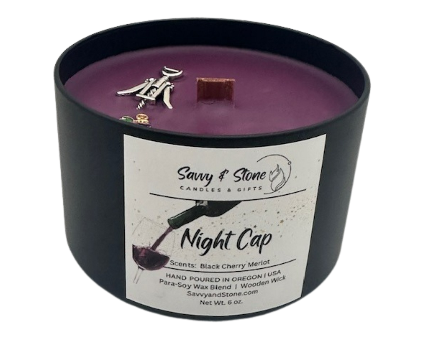 Black Cherry Merlot Candle: Hand-Poured Soy Wax with Wooden Wick (6oz)