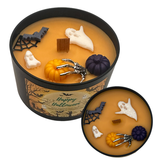 Pumpkin Spice "Happy Halloween" Candle | Wooden Wick | Soy Wax Blend | Gift Boxed | 6oz