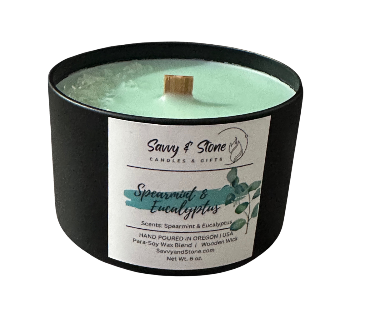 Spearmint & Eucalyptus "Chill Pill" / 6oz Wooden Wick Candle in Premium Tin (Free shipping over $35)
