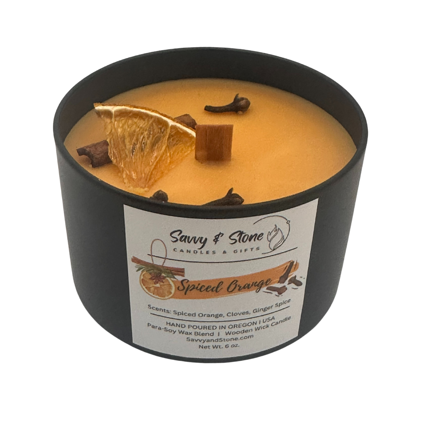 Spiced Orange Candle: Hand-Poured Soy Wax with Wooden Wick (6oz)