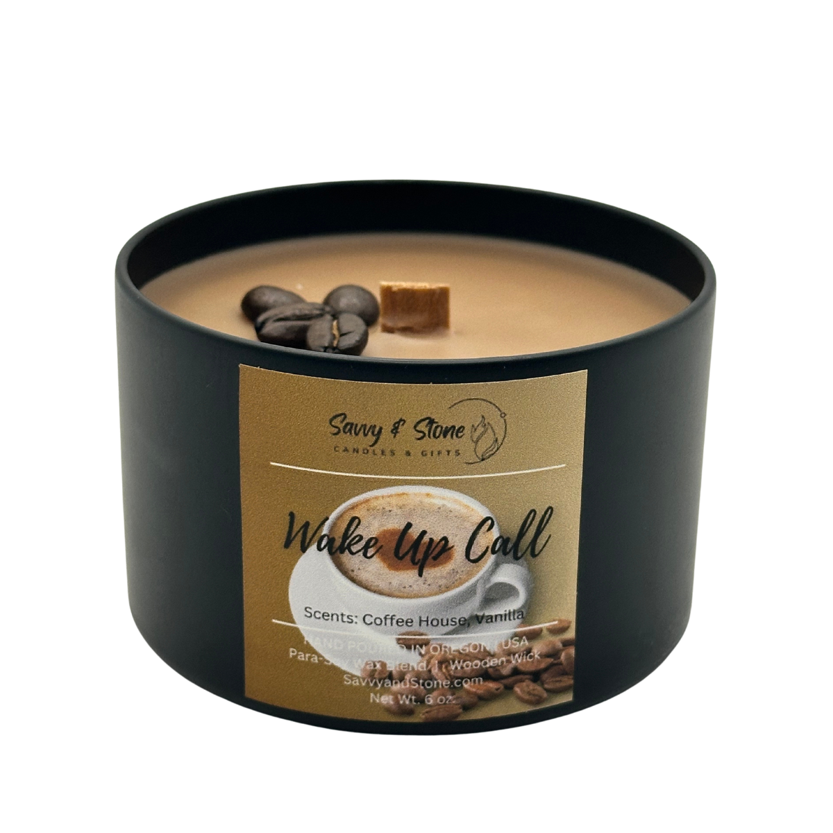 Fresh Brewed Coffee "Wake Up Call" | 6oz Wooden Wick Candle | Soy Wax Blend