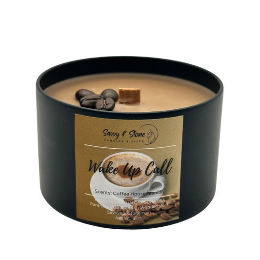 Fresh Brewed Coffee "Wake Up Call" | 6oz Wooden Wick Candle | Soy Wax Blend