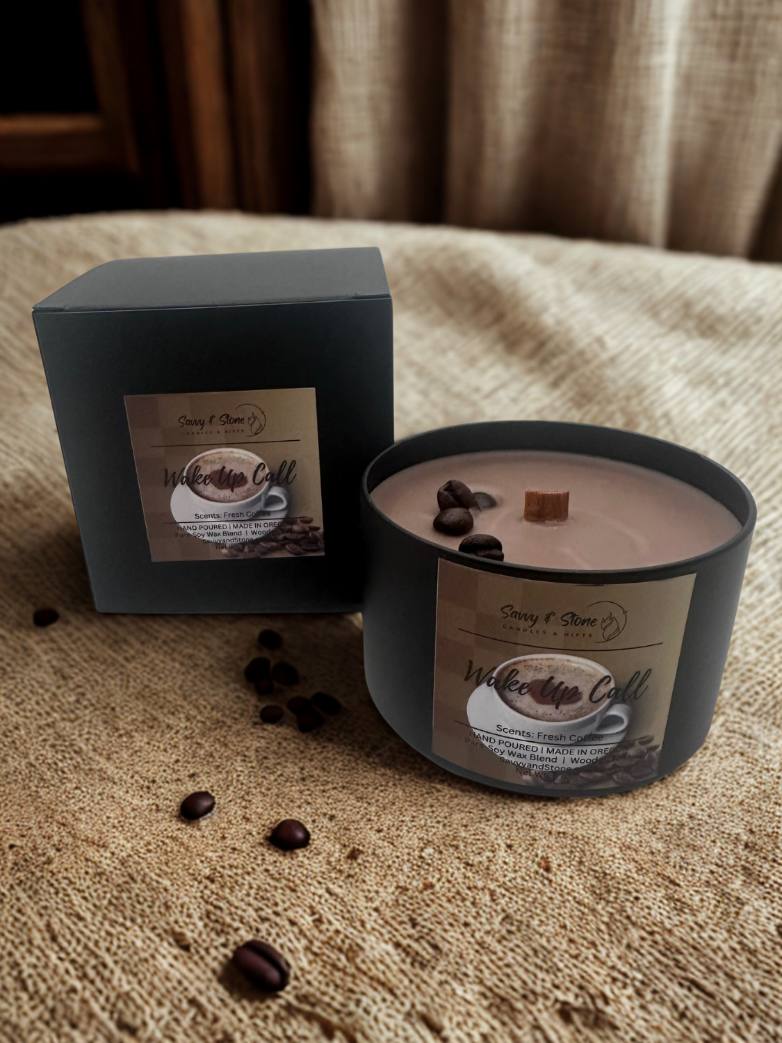 Fresh Brewed Coffee "Wake Up Call" | 6oz Wooden Wick Candle | Soy Wax Blend