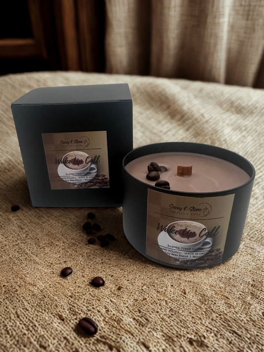 Fresh Brewed Coffee "Wake Up Call" | 6oz Wooden Wick Candle | Soy Wax Blend