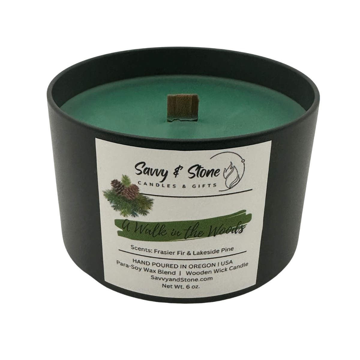 Fir & Pine "A Walk in the Woods" | 6oz Wooden Wick Candle | Soy Wax Blend