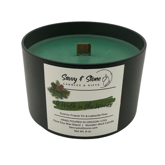 Fir & Pine "A Walk in the Woods" | 6oz Wooden Wick Candle | Soy Wax Blend