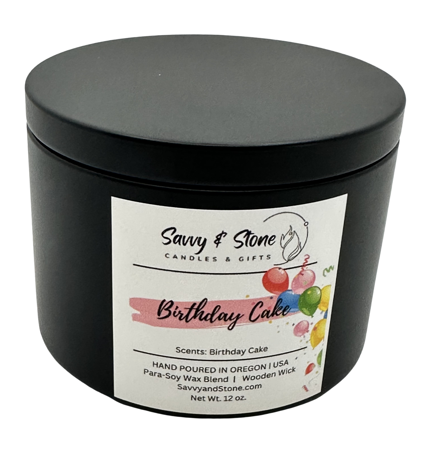 Birthday Cake | 6oz Wooden Wick Candle in Premium Tin (Free Shipping over $35)