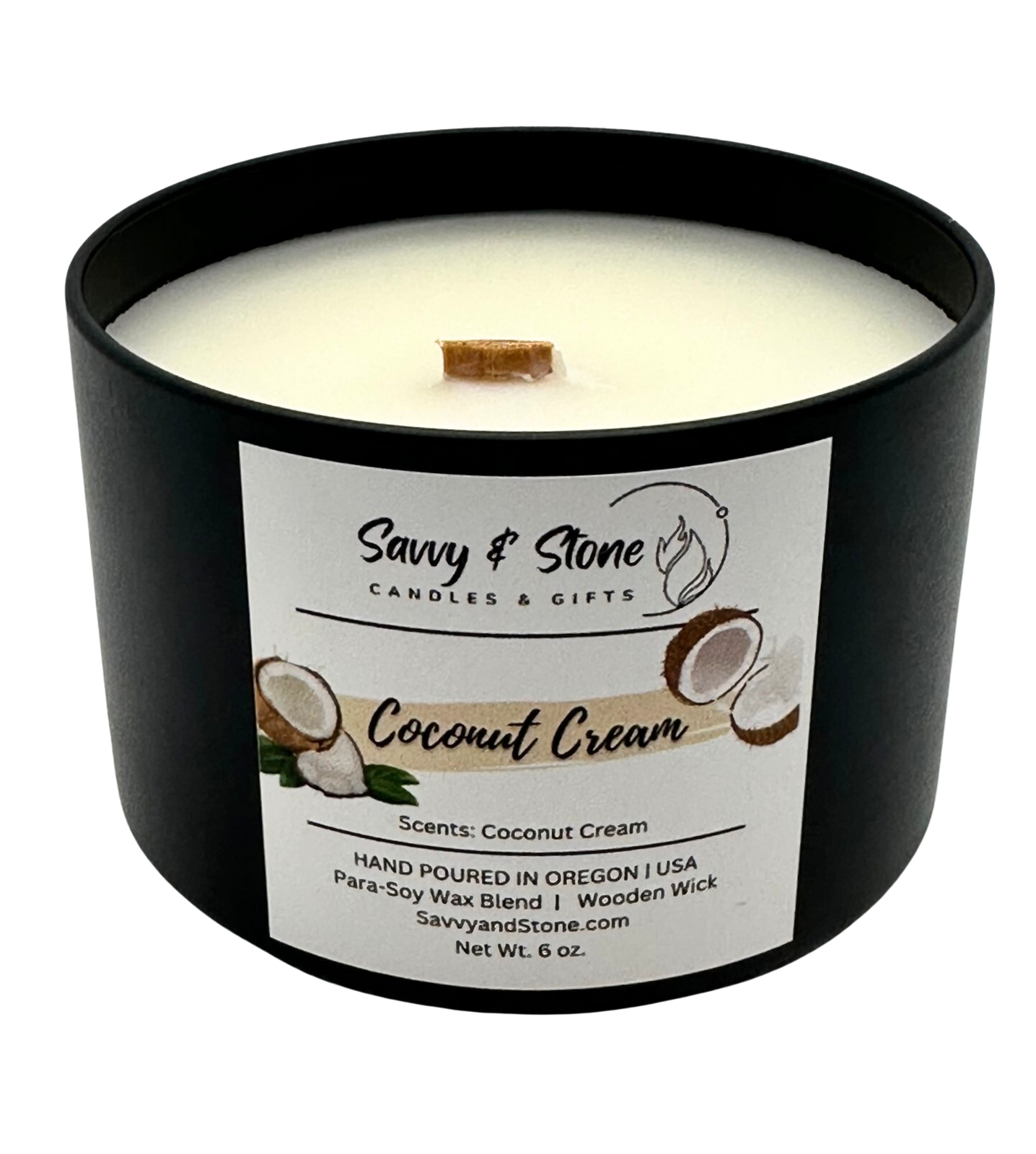 Coconut Cream  | 6oz Wooden Wick Candle in Premium Tin (Free Shipping over $35)