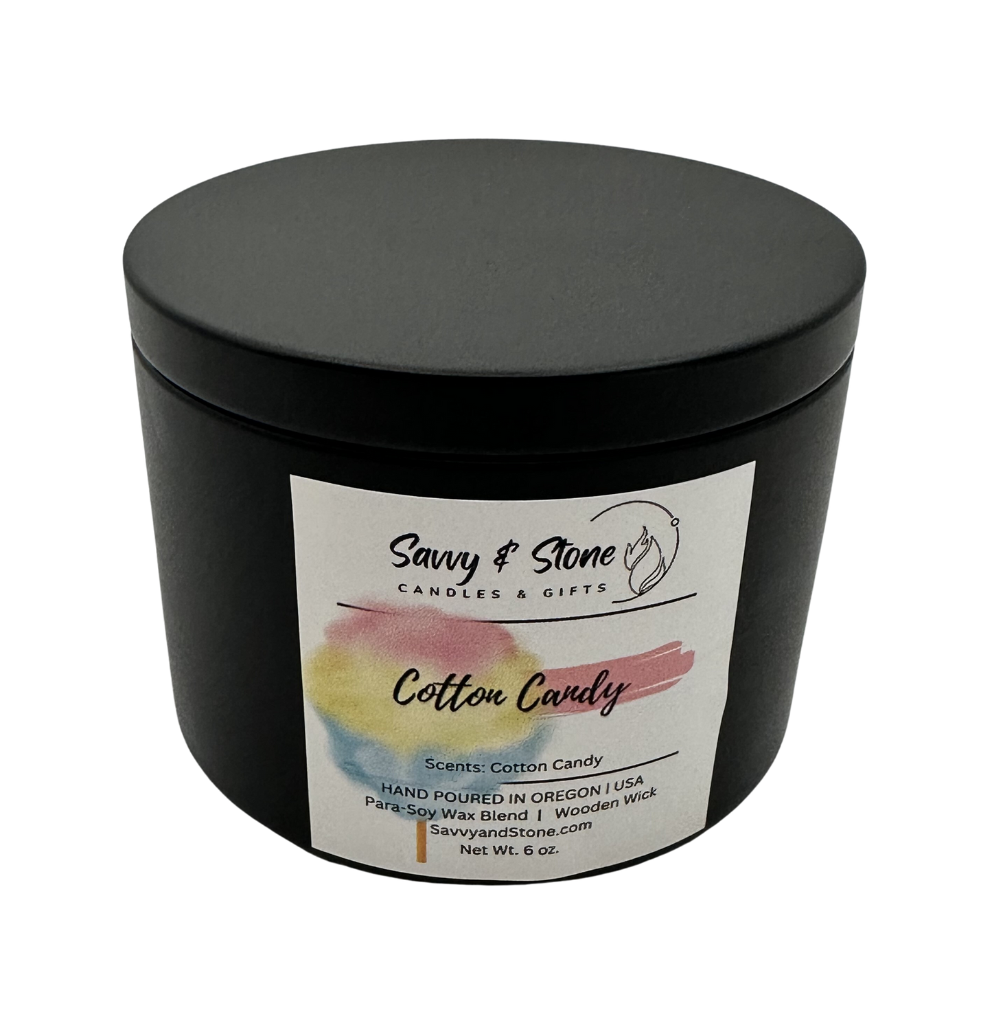 Cotton Candy | 6oz Wooden Wick Candle in Premium Tin (Free Shipping over $35)