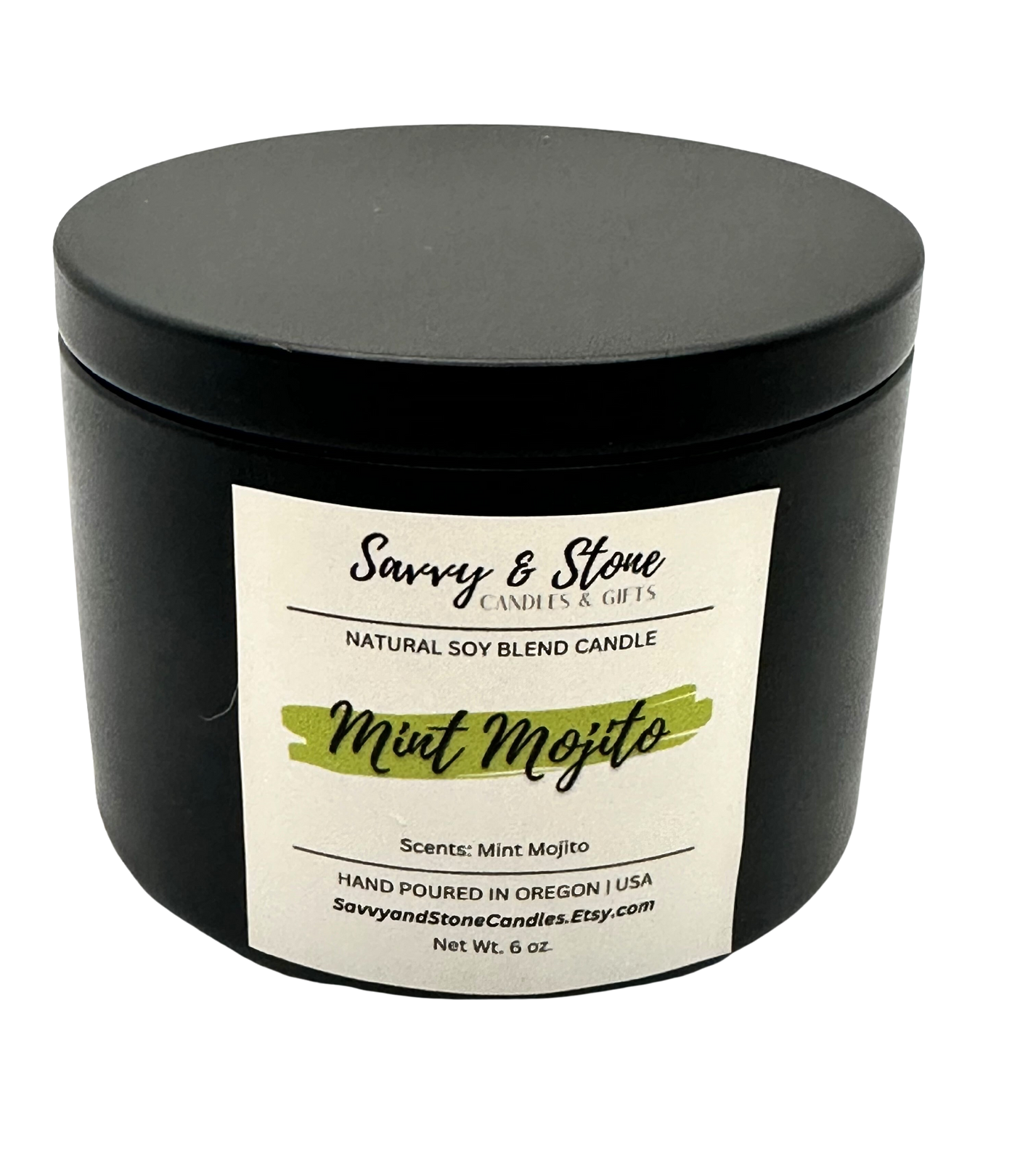 Mint Mojito / 6oz Wooden Wick Candle in Premium Tin (Free Shipping over $35)